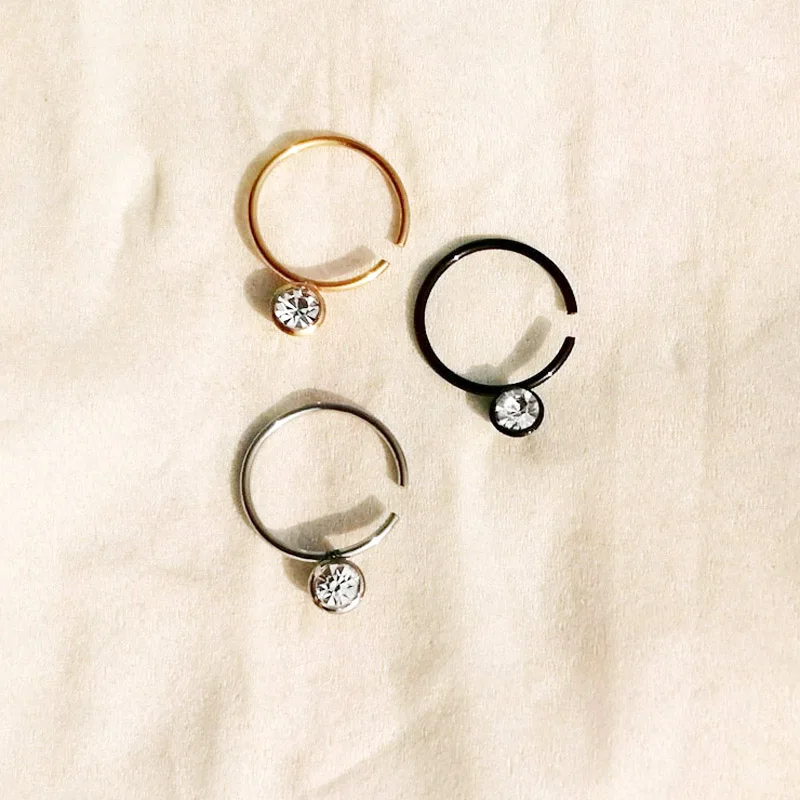 لامعة حجر الراين رقيقة هوب الأنف الدائري الفولاذ المقاوم للصدأ مسمار وهمية ثقب الغضروف الزنمة الأذن مجوهرات للجسم الإكسسوار #5