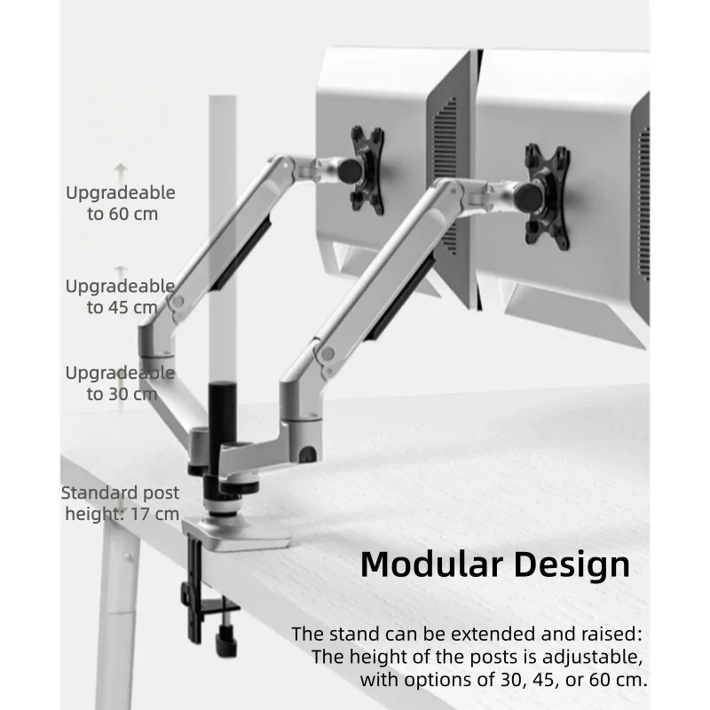 Gas Spring Dual Monitor Arm Height Adjustable Double Screen Desk Mount Bracket Full Motion Monitor Holder for Office Desktop