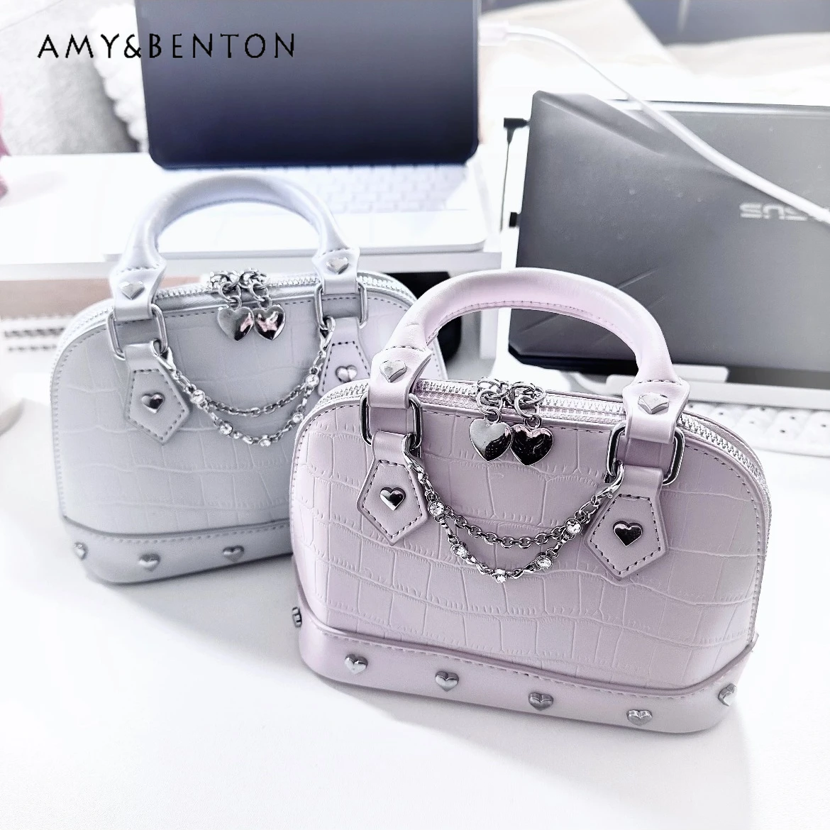 

Mine Series Mass-Produced Girl Style Мини-сумка через плечо из искусственной кожи Японская милая милая сумка с заклепками и подвеской на молнии Женская сумка на плечо