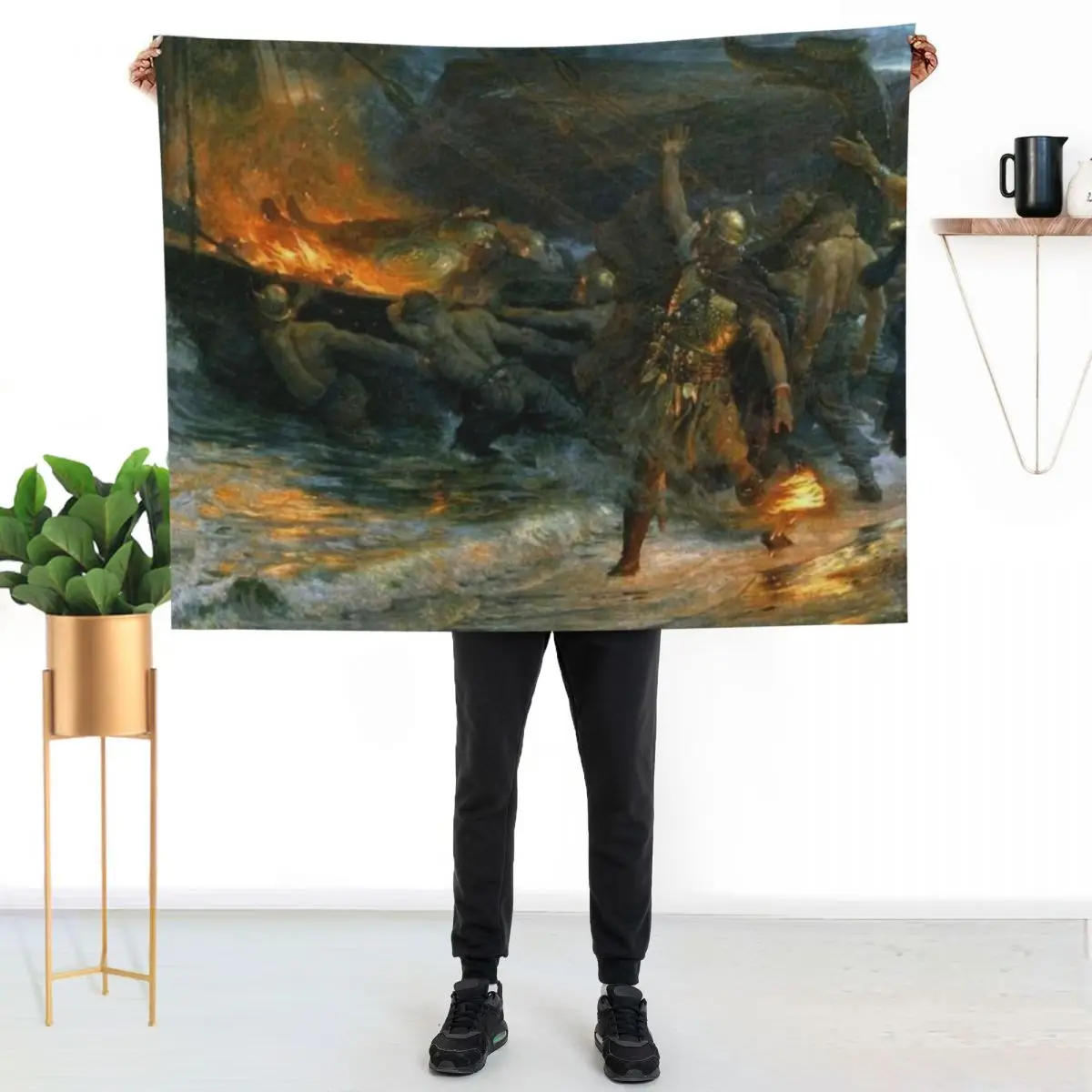 

Viking Funeral Throw Blanket Modern Design Soft Blanket for Home Decor