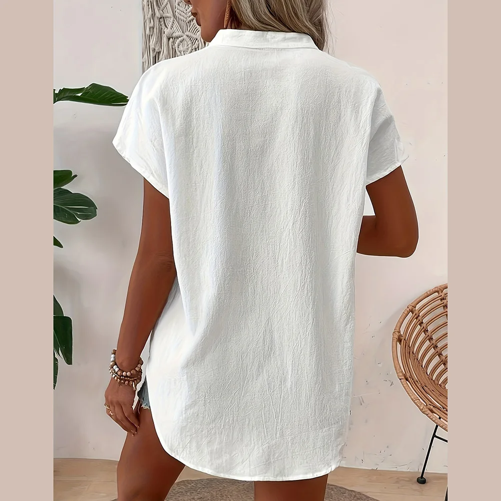 

Breathable T-shirt Casual Solid Shirt Daily Wear Light Elasticity Polyester Fabric Simple Style Socket Closure