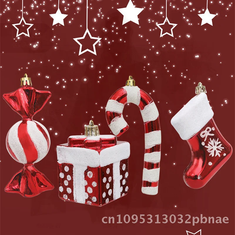 Christmas Candy Crutch Gift Box Boots Four-Piece Set Pendant Christmas Tree Decoration Props Cross-Border Wholesale