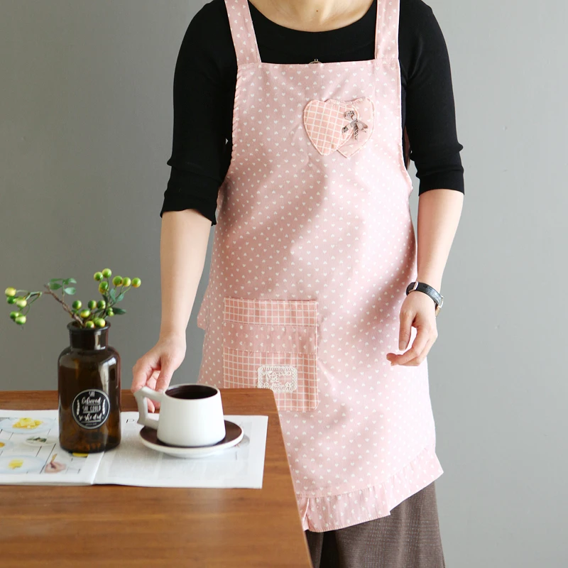 Korean version of fashion cute rural home kitchen cooking housework cleaning double waterproof strap apron female