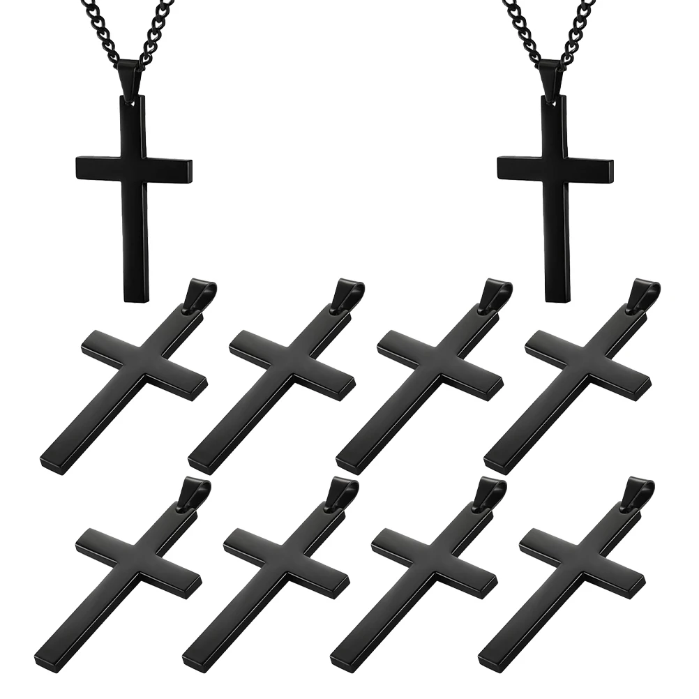 

10pcs Titanium Steel Chain Black Pendant for Teens Men Crucifix Durable Lightweight Unisex Jewelry Gift