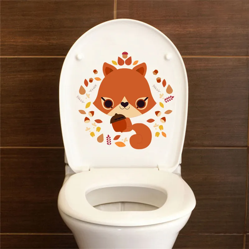 Lovely Baby Fox Toilet Stickers Bathroom Home Decoration Animal Mural Art Diy Pvc Wall Decals Self-adhesive Posters