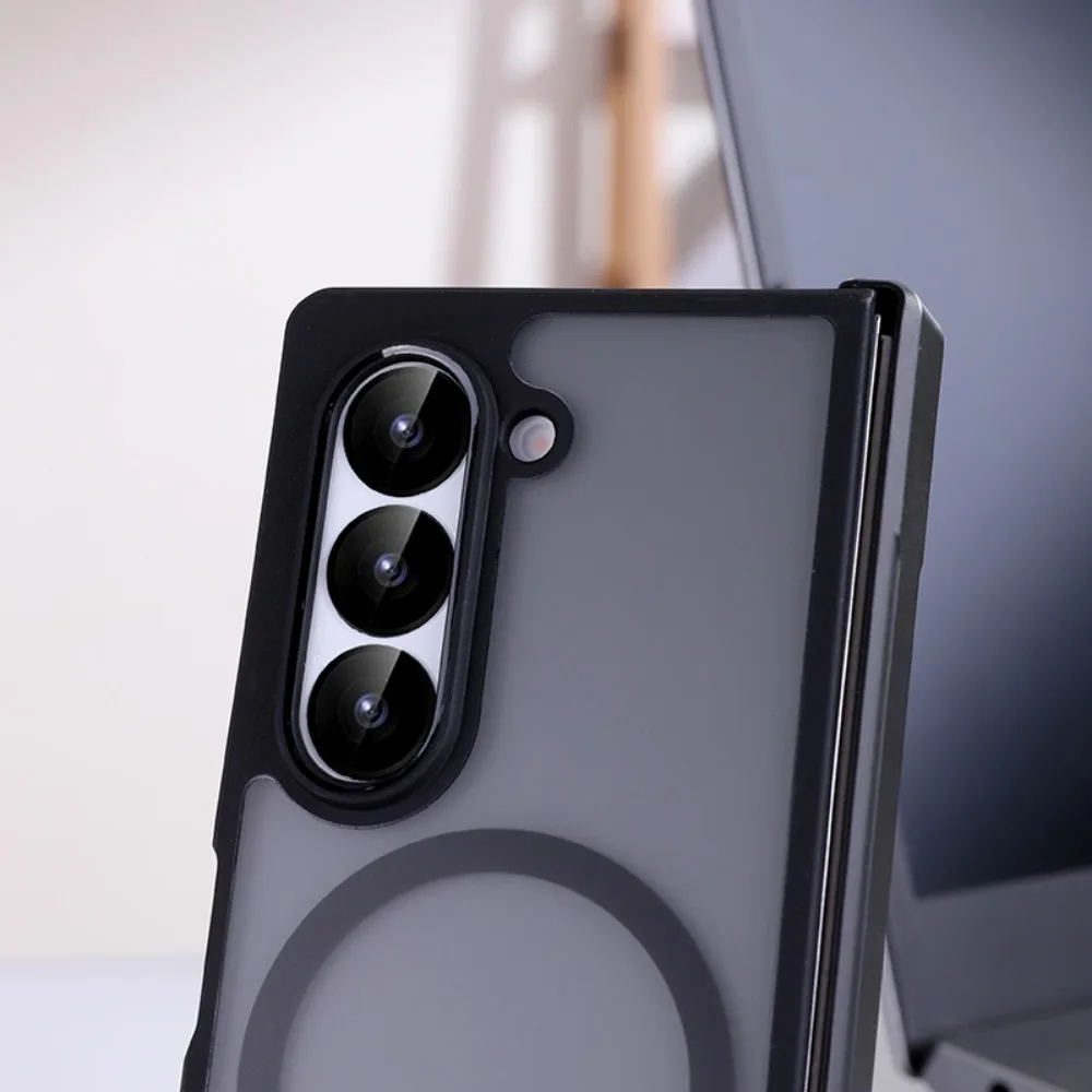 For Samsung Galaxy Z Fold 6 5 4 Magsafe Case Matte Black Skin Friendly Silicone Folding Hinge Magnetic Wireless Charging Cover