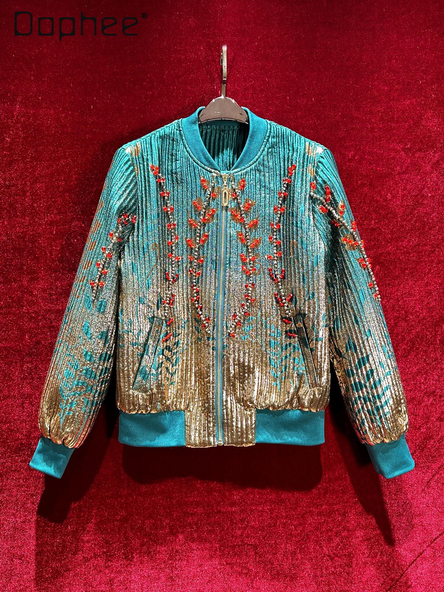 Luxurious Jacquard Heavy Beading Versatile Jackets for Women Autumn New Vintage Floral Embroidery Rhinestone Loose Casual Coat