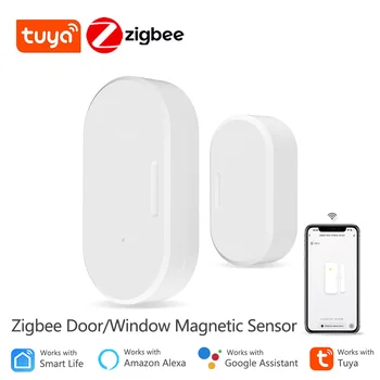 Tuya Zigbee-Sensor magnético de puerta, ventana, Detector abierto y cerrado, alarma, aplicación Smart Life, funciona con Alexa y Google Home