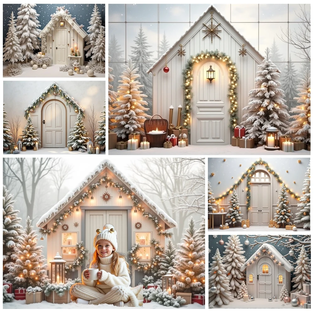 

MOON.QG White Christmas Cabin Photo Background Candles Winter Xmas Trees Photography Backdrop Shooting Props Party Photo Booth