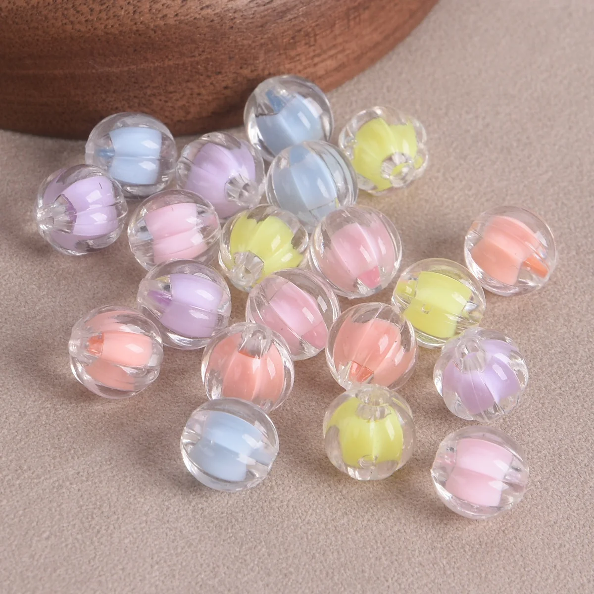 

50pcs Candy Color 10mm Round Pumpkin Shape Acrylic Plastic Loose Beads For Jewelry Making DIY Crafts Findings