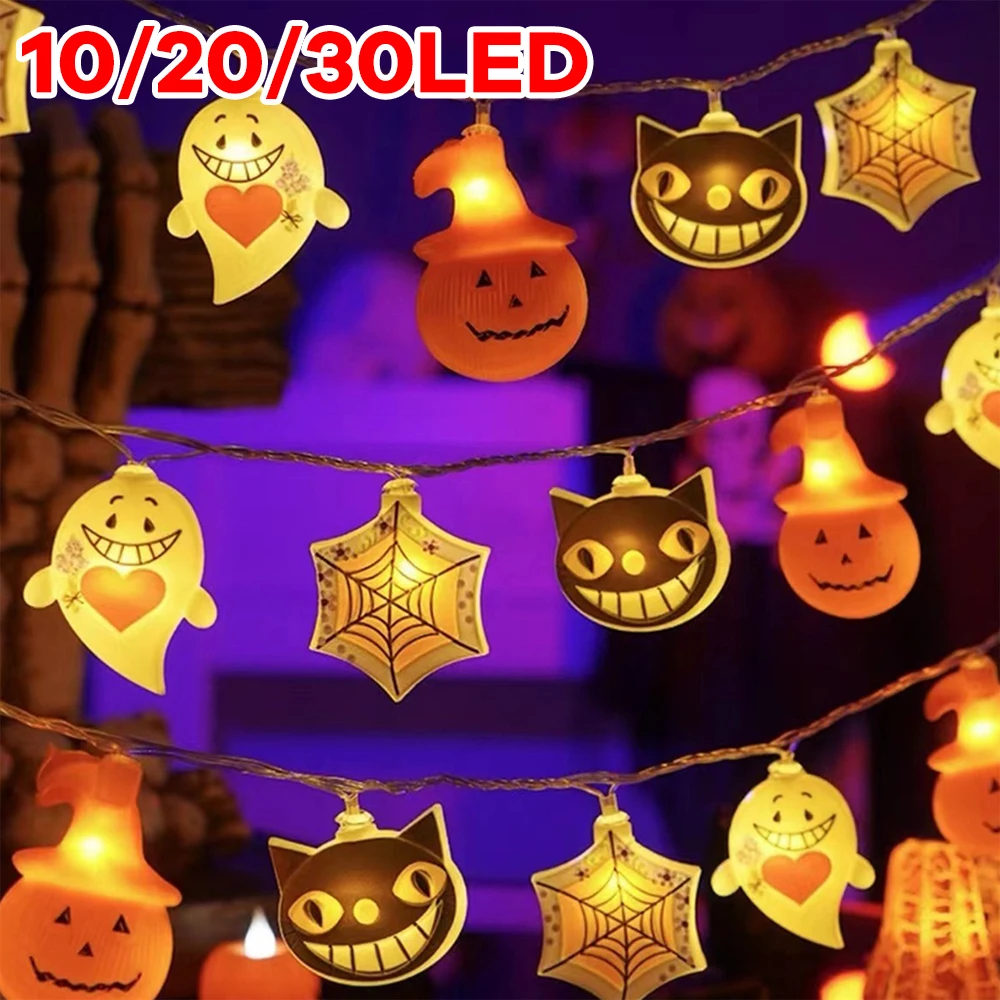 Halloween Pumpkin Garland 10/20/30 LED Fairy String Light Hat Night Lights Decoration Pumpkins String Lamp Outdoor Wedding Decor