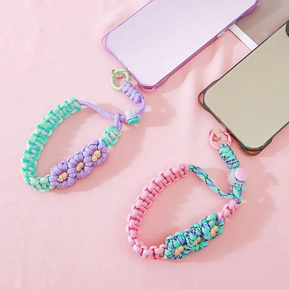 Braided Flower Phone Lanyard Hanging Decoration Fashionable Twist Rope Stylish Anti-loss Pendant Universal Phone Case Strap