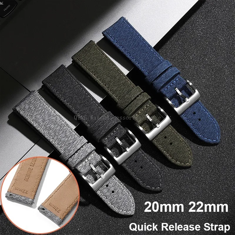 20mm 22mm Men Women Nylon Leather Watch Strap Universal Quick Release Band Military Fabric Leather Bracelet Army Sport Wristband