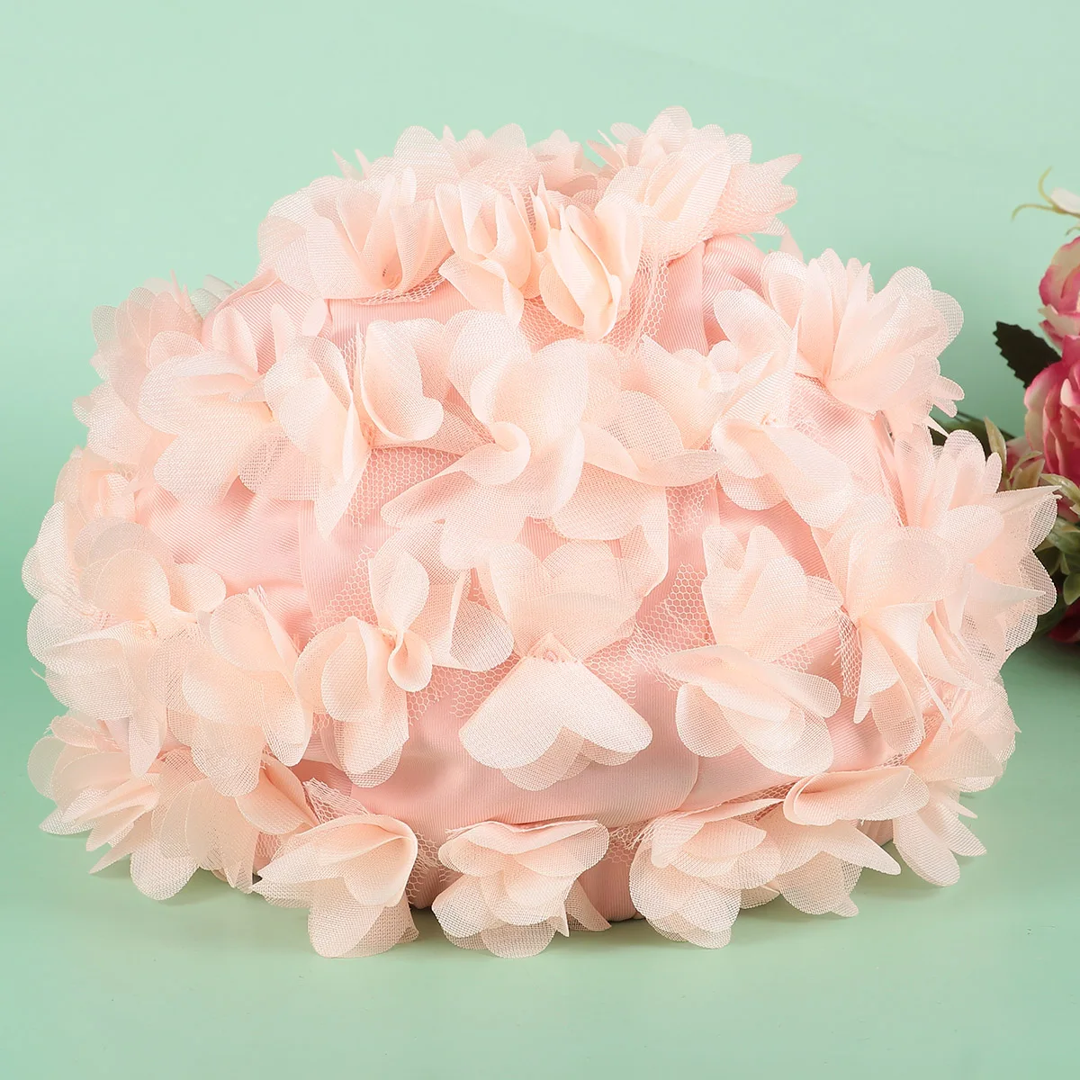 

1pc Women Swim Cap 3D Flower Design Lightweight Breathable Ear Protector For Swimming Fashion Beach Pool Accessory Pink