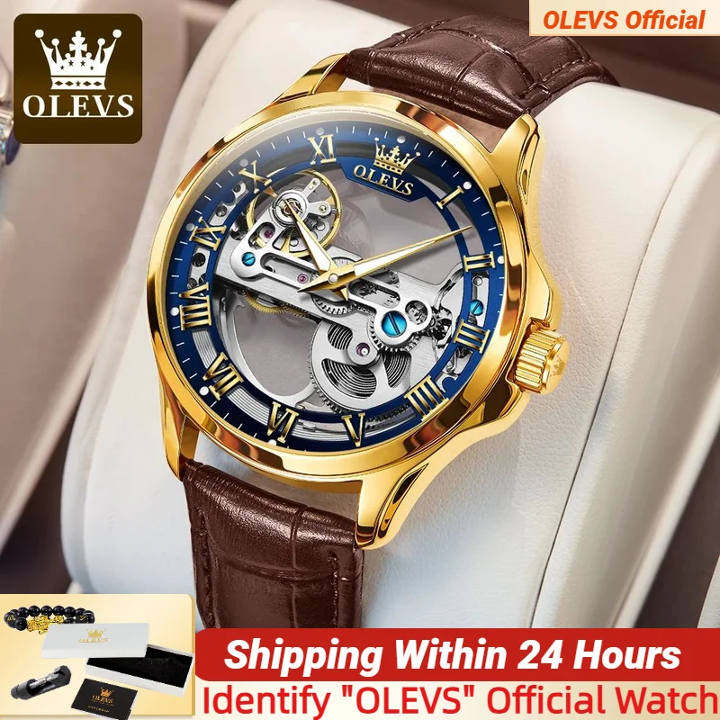 

OLEVS 6661 Luxury Brand Men's Watch Original Leather Strap 30M Waterproof Luminous Fully Hollow Dial Automatic Mechanical Watch
