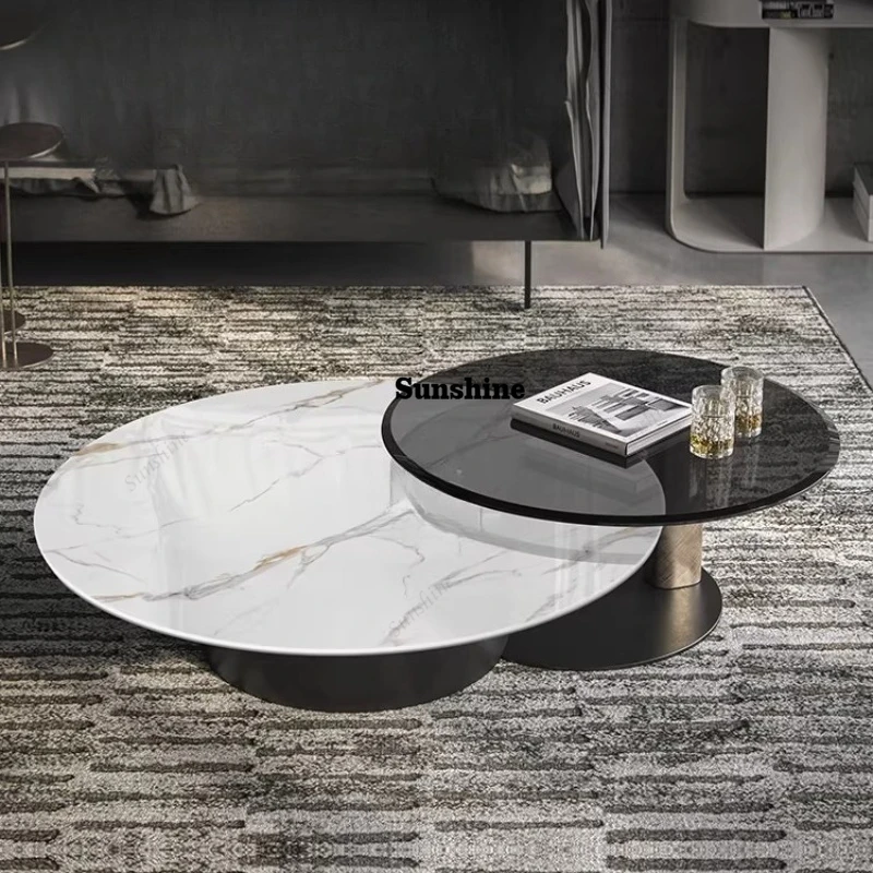 Italian light luxury simple modern tempered glass living room home coffee table combination