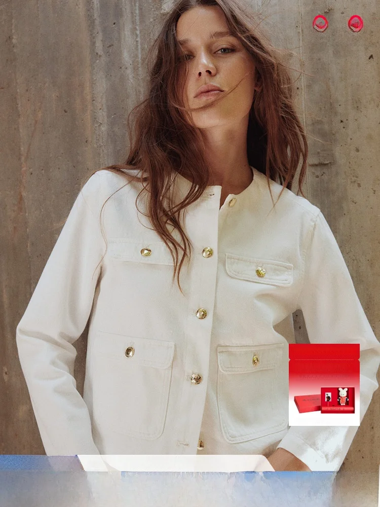 

H&M Women's Denim Jaet Collarl Winter Coat 297060 Versatile Sle Regular Thin Cotton 00% Material