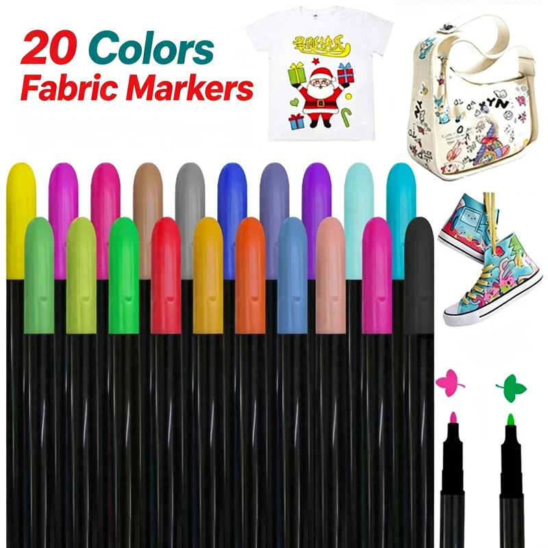 20 Colors Fabric Painting Waterproof Fabric Textile Marker Pen Set for T Shirt Shoes Clothes DIY Art Graffiti Drawing Markers