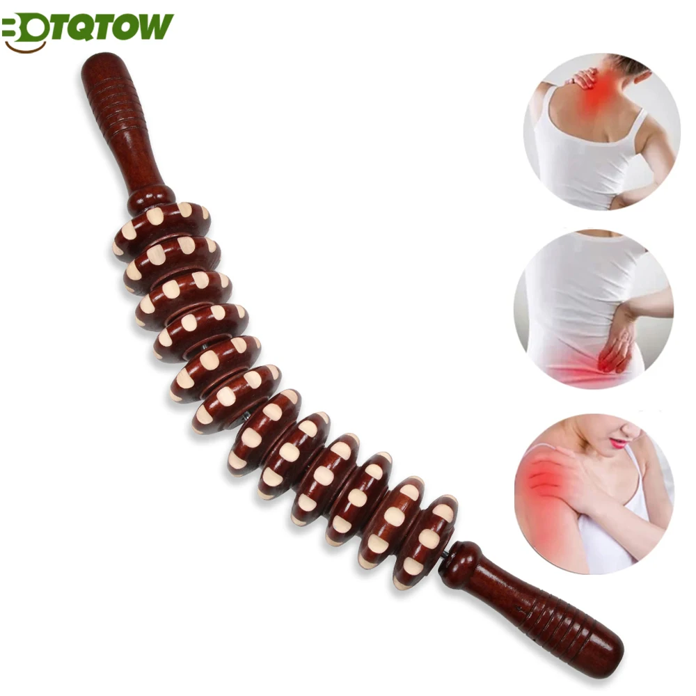 

BOTQTOW 1 шт. ручной деревянный массаж фасций 12 роликовых триггерных точек для снятия целлюлита, боли в мышцах, скульптурирования тела