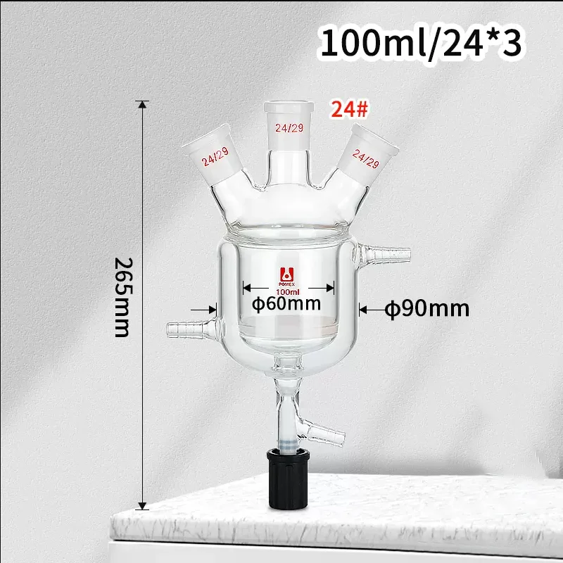 Imagem -02 - Frasco de Reator de Camada Dupla com Pistão de Vácuo Vidro Borossilicato Frasco de Reação de Três Bocas Laboratório 1002000ml