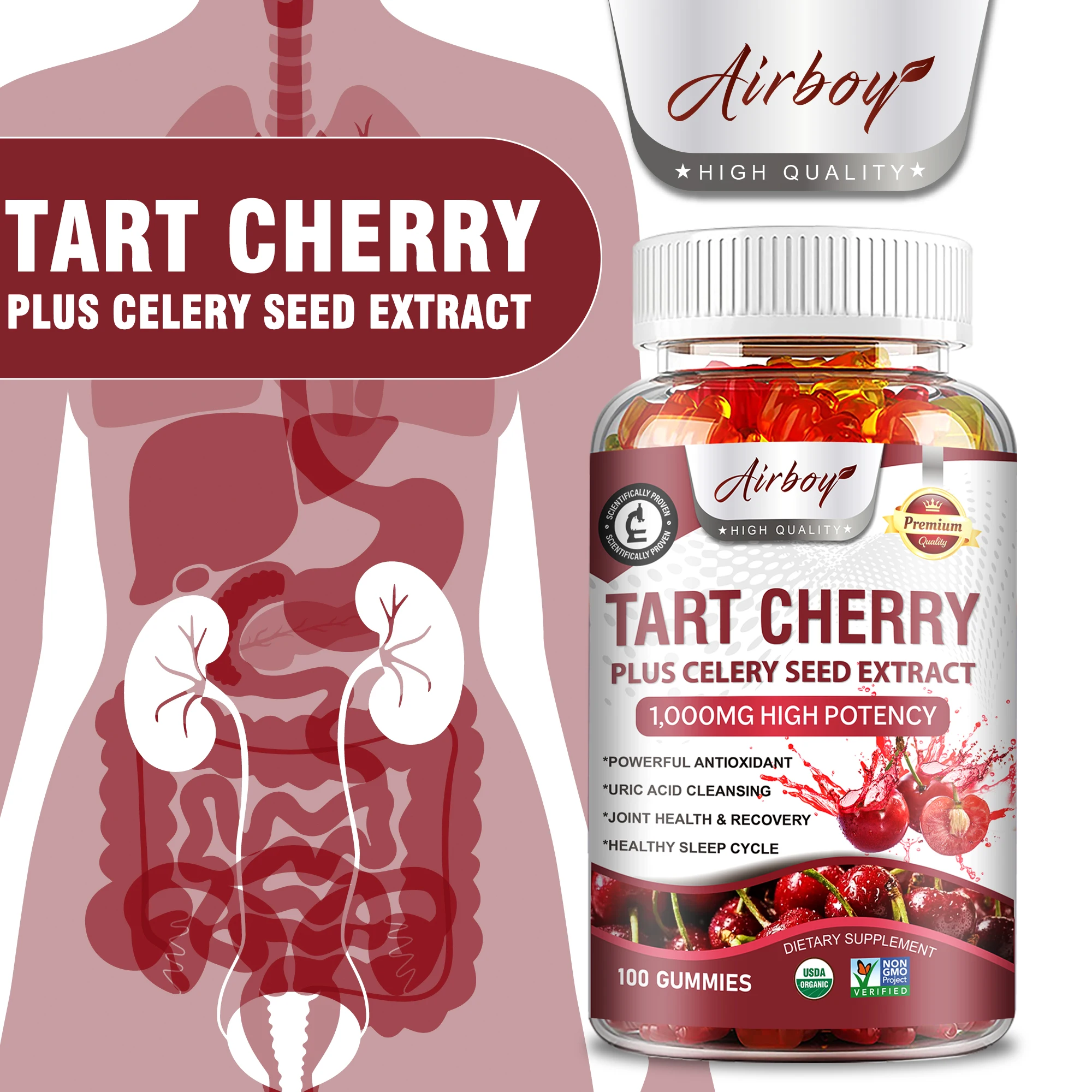

Мармеладные жевательные конфеты Tart Cherry — мощное очищающее средство с мочевой кислотой, удобные для здоровых суставов, способствующее восстановлению мышц, улучшает качество сна
