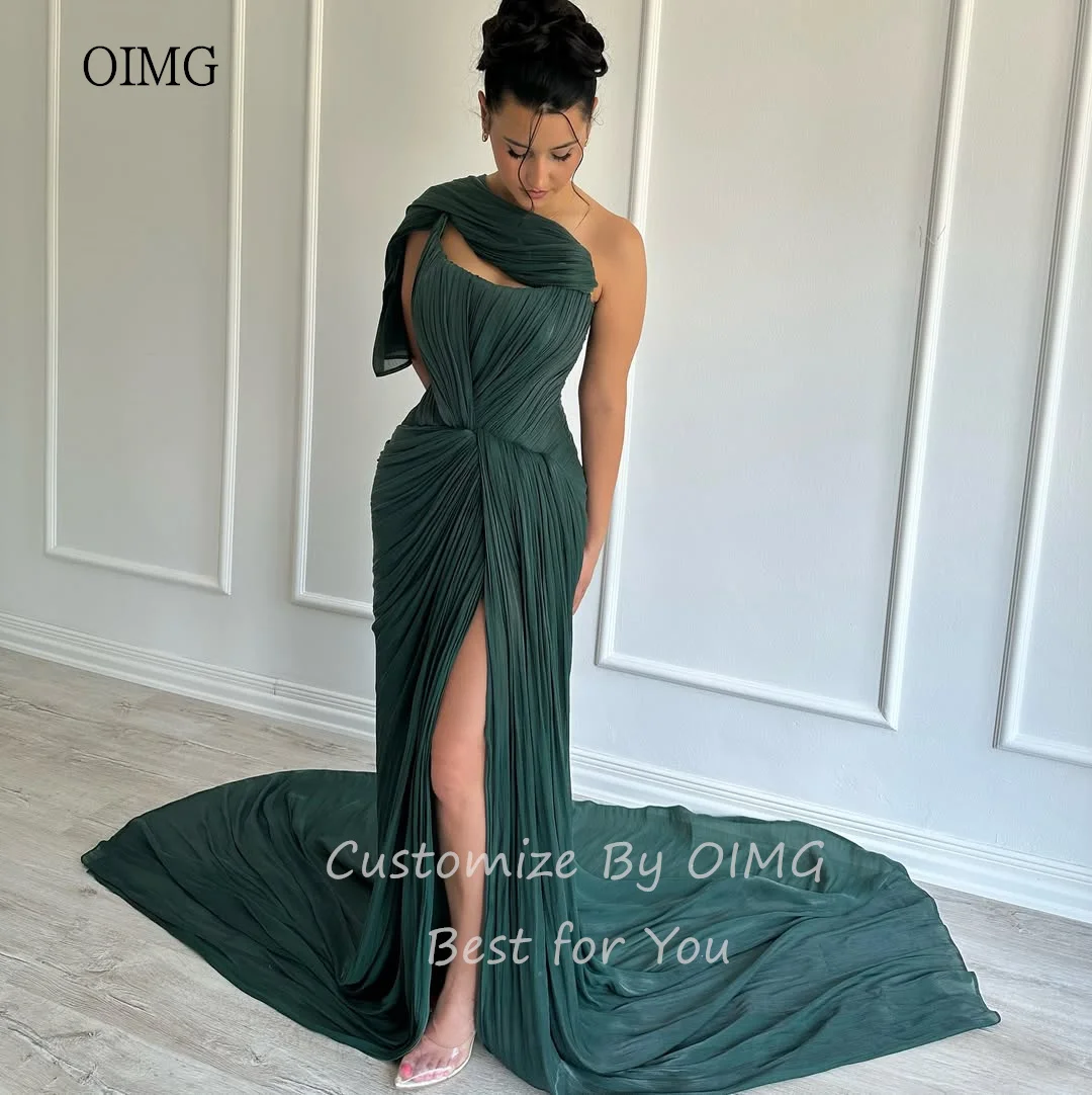 OIMG Modern Green Strapless Mermaid Prom Gowns Sleeveless Pleated Party Gown Side Slit Long Evening Dress 2025 Customized - Image 6
