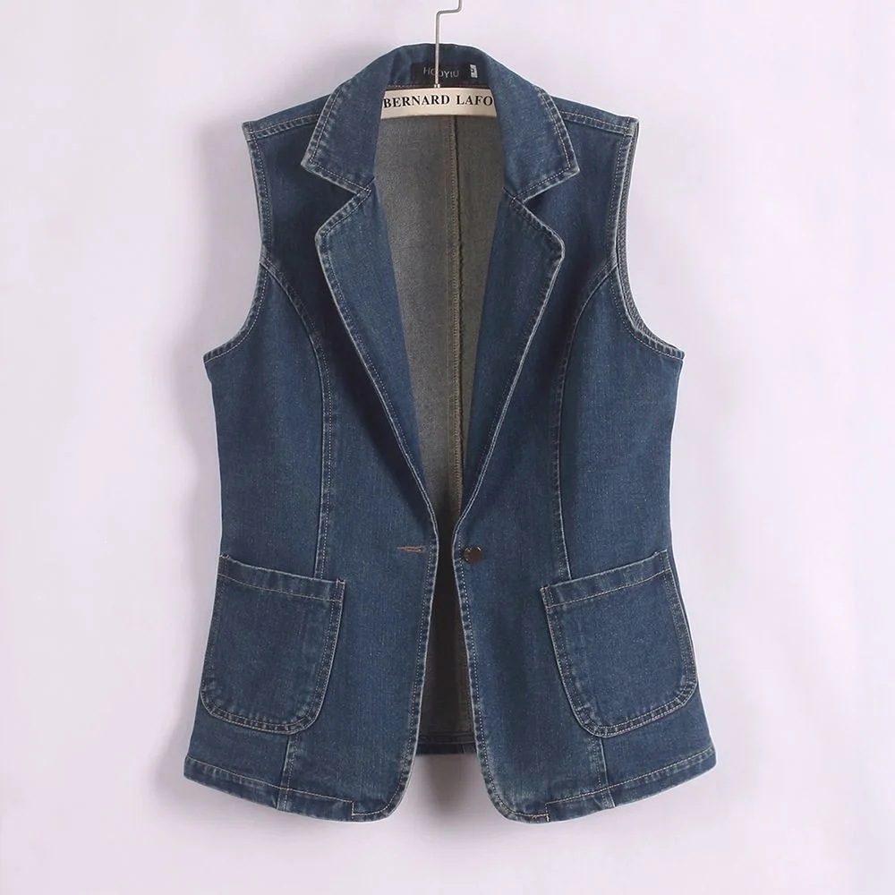 Waistcoat Denim Vest Women's Slim Coat Korean Spring and Autumn Sleeveless Jacket Suit Collar Buttons Top Female Traf Chalecos