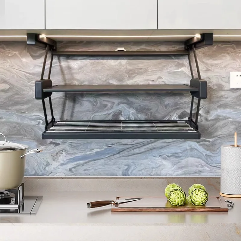 خزائن المطبخ الكابينة سلال المطبخ سحب أطباق قابلة للطي توابل تلسكوبي رفع الفضاء كبسولة الرفوف #2