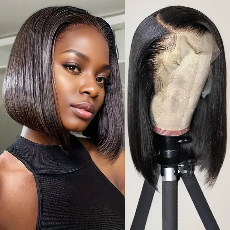 

13X6 Straight Short Bob Human Hair Wigs 100% HD Brazilian Preplucked Lace Frontal Wig For Women Lace Front Cheap on Sale Wigs