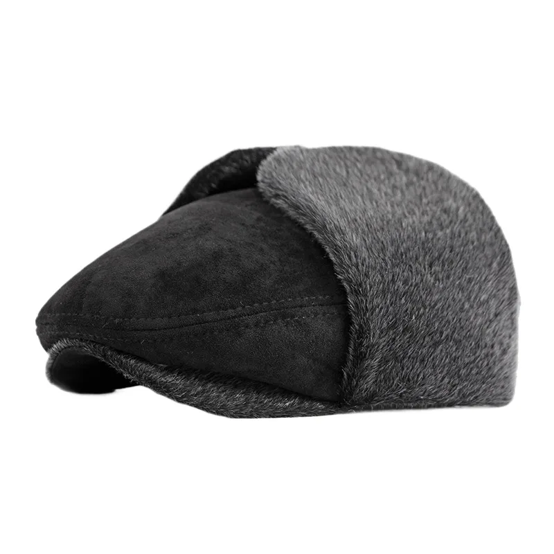 Hat Men's Winter Fleece-lined Thickened Earflaps Warm Beret Outdoor Wind And Cold Protection Middle-aged And Elderly Peaked Cap