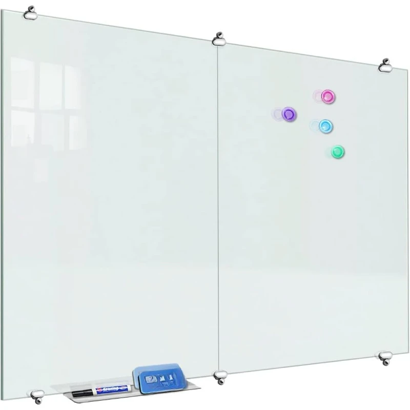 2-in-1 Magnetic Glass   Whiteboard, 4' x 5' Frameless Big Glass Dry Erase White Board for Wall, Office, Home