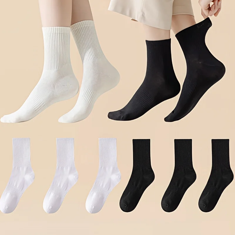 10 Paar Unisex Essential Crew Socken 10er-Pack: Klassisch Schwarz & Weiß, atmungsaktiv für Männer und Frauen