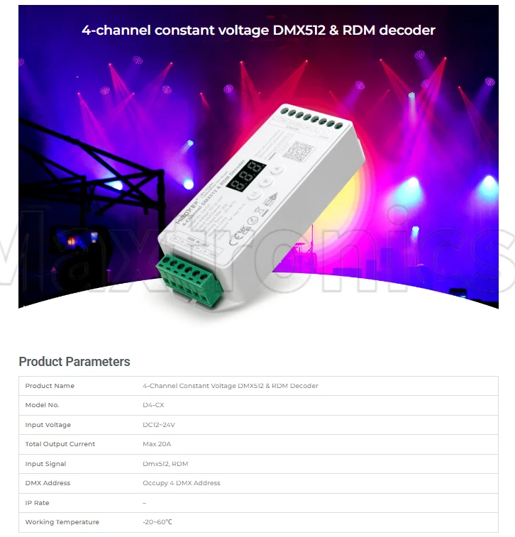 Одноцветный декодер D1-CX Miboxer DMX512/RDM, постоянное напряжение D3-CX, 1-5 каналов, 12-24 В постоянного тока, для двухбелых светодиодных лент RGB RGBW RGBCCT