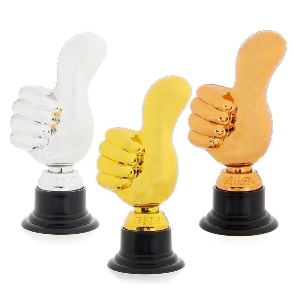 Large Size Thumbs Up Trophy Semi-Circular Base Plastic Material Plastic Trophies Gold Color Electroplating Finish