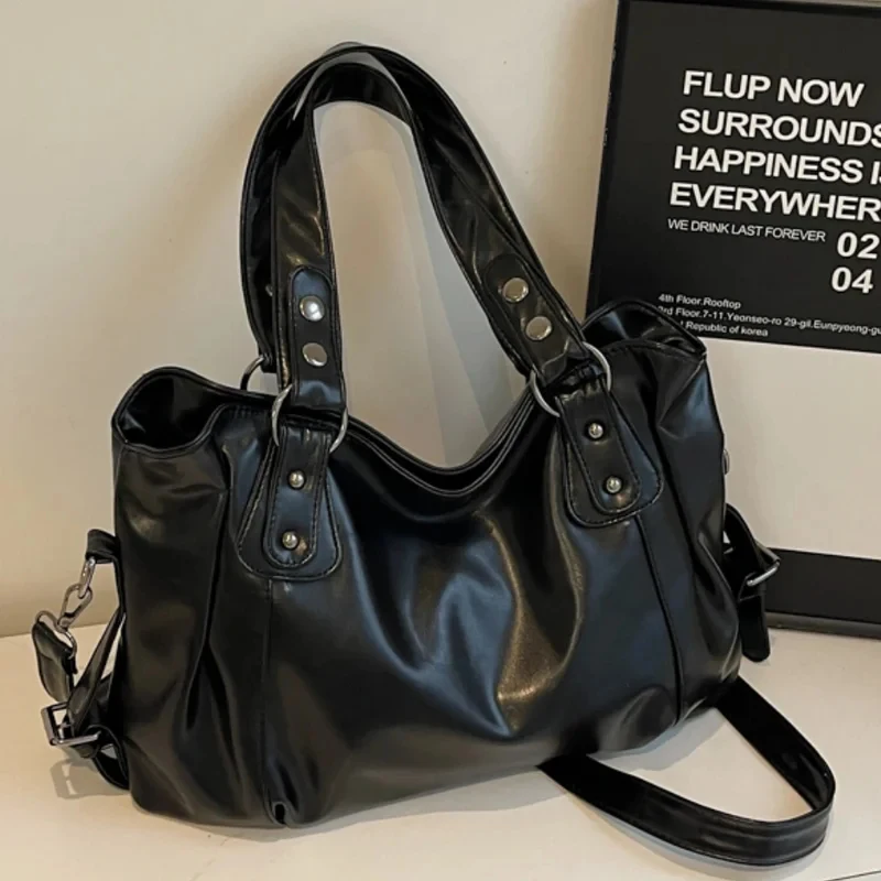 

Retro brand spacious shoulder bag for women, classic solid color luxury crossbody bag, large capacity soft PU leather handbag.