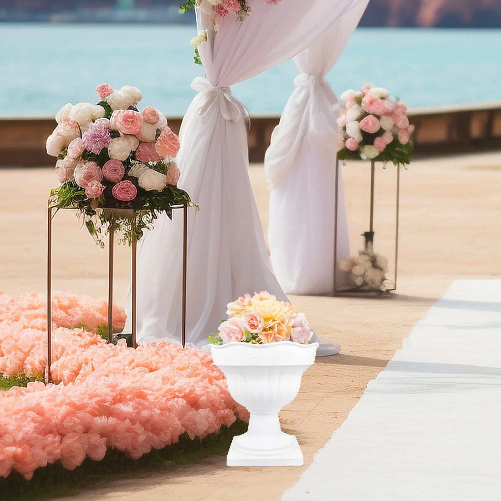 

2 Pcs Roman Pillar Road Lead Vintage Decor Plastic Flowerpot European Style Wedding Retro Container Lightweight Creative Flower