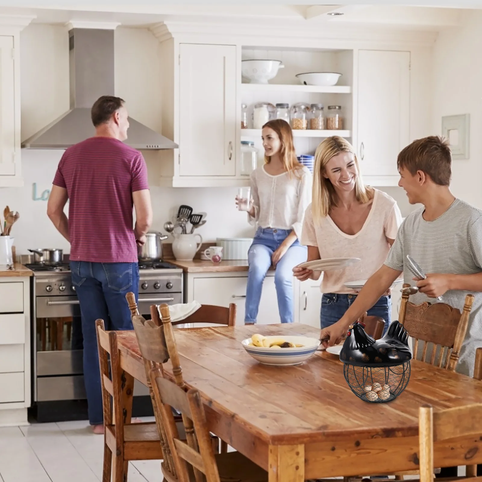 

1Pcs Iron Basket with Ceramic Lid Hen Lid Design Egg Fruit Vegetable Storage Organizer Kitchen Desktop Basket Home Decor