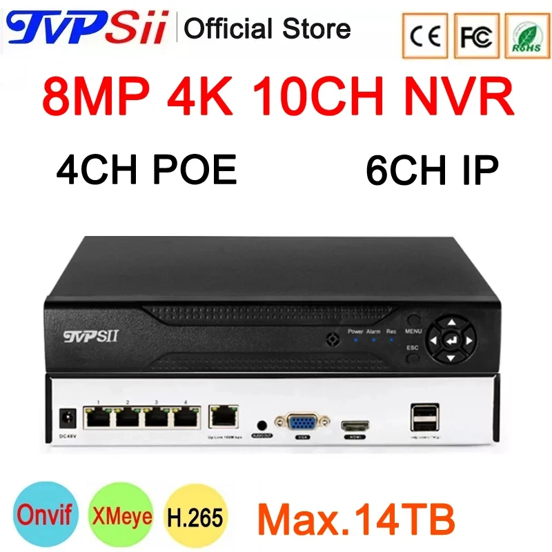 xmeye-audio-sistema-de-videovigilancia-onvif-poe-grabador-de-video-de-10-canales-48v-max-14tb-h265-8mp-4k-deteccion-facial-dvr-nvr