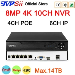 XMeye Audio 48V Max.14TB H.265+ 8mp 4K 10CH 10 Channel Face Detection Onvif POE CCTV DVR NVR System Surveillance Video Recorder