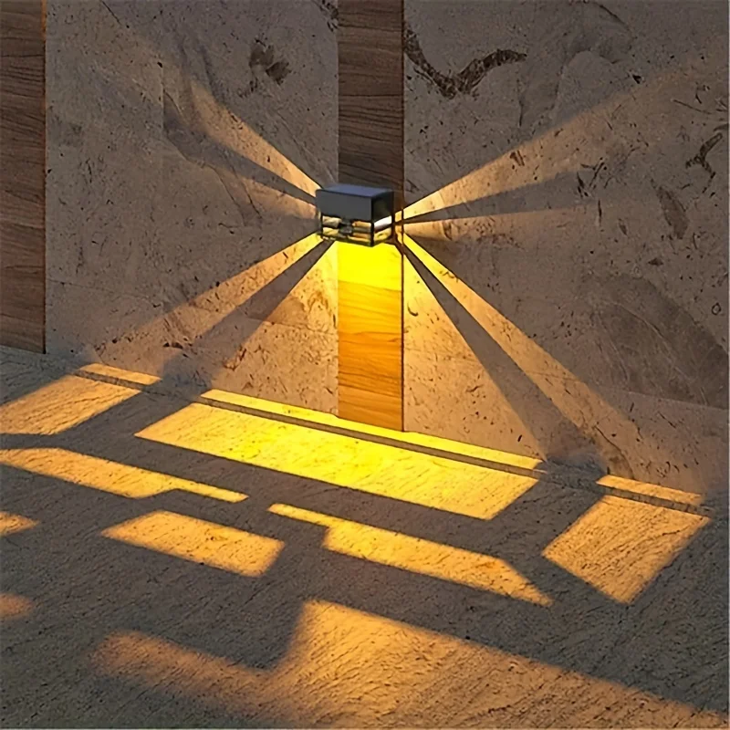 2PC Outdoor Solar Garden Wall Lights Shadow Lamp Waterproof Landscape Path Balcony Decorative Lights Fence Lighting