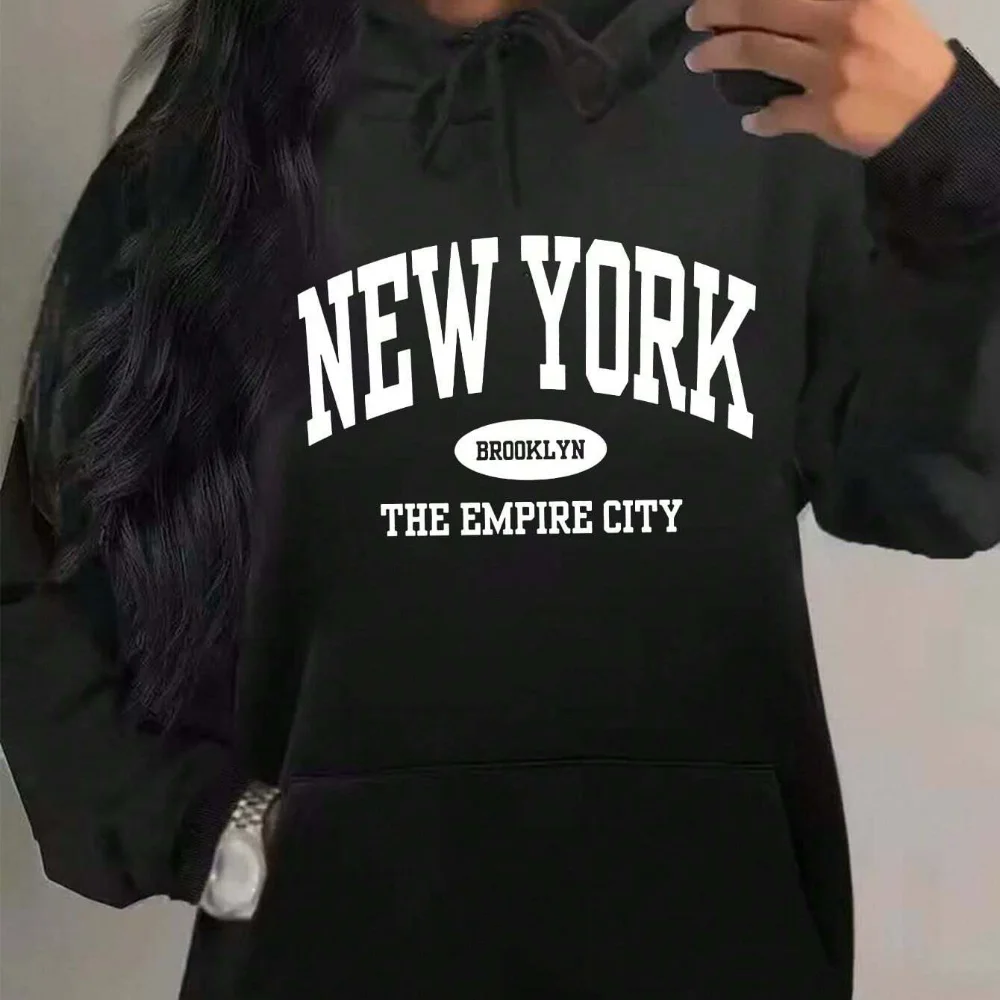 New York Slogan Printed Women\'s Hoodie Personalized And Simple Autumn And Winter Hoodie Casual And Comfortable Long Sleeved Top