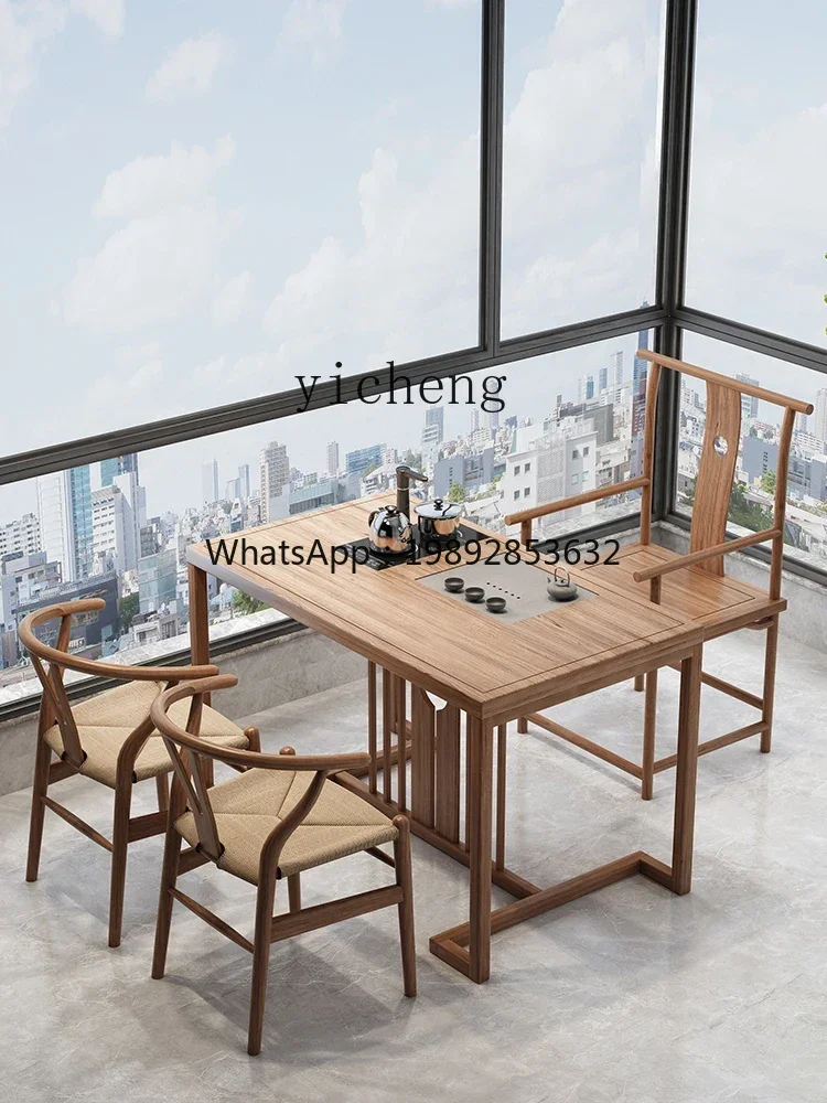 XL new Chinese balcony tea table and chair combination solid wood zen tea table small tea table coffee