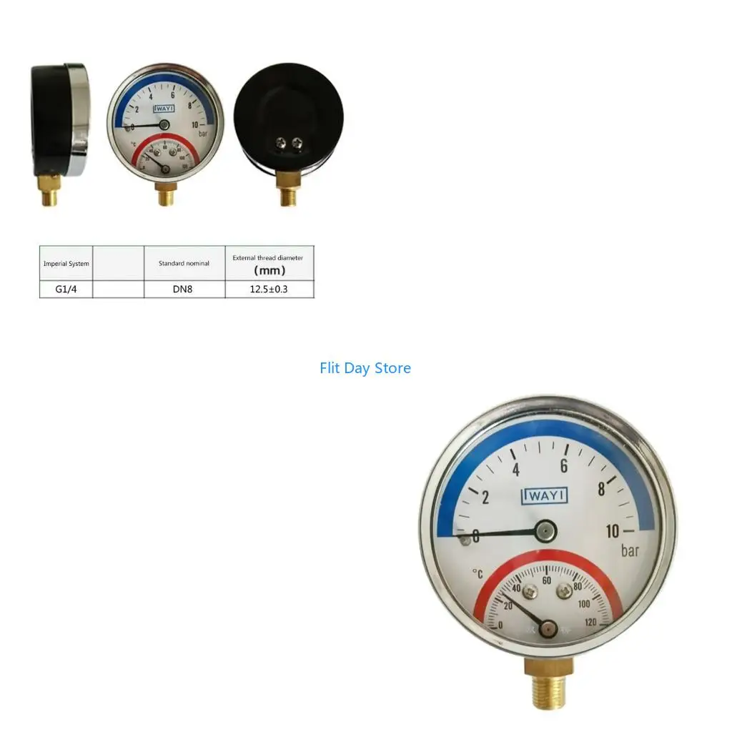 

F92C G1/4 Temperature & Pressure Gauge 0-120 ℃ 0-10 Bar for Floor Heating System