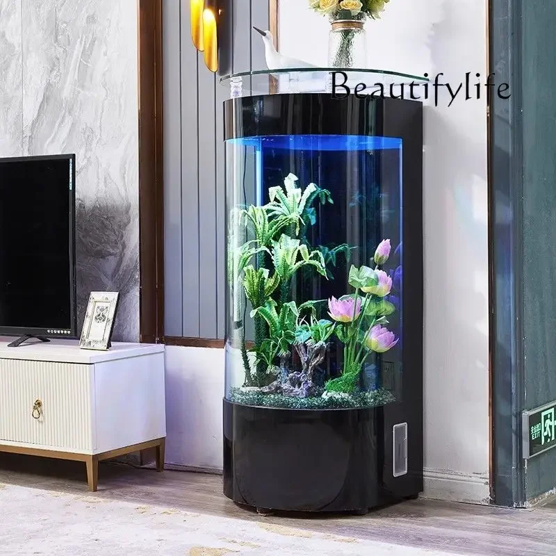 Hot Curved Arc Fish Tank Living Room Home Semicircle Wall Small and Medium Sized TV Cabinet beside Ecological Fish Tank