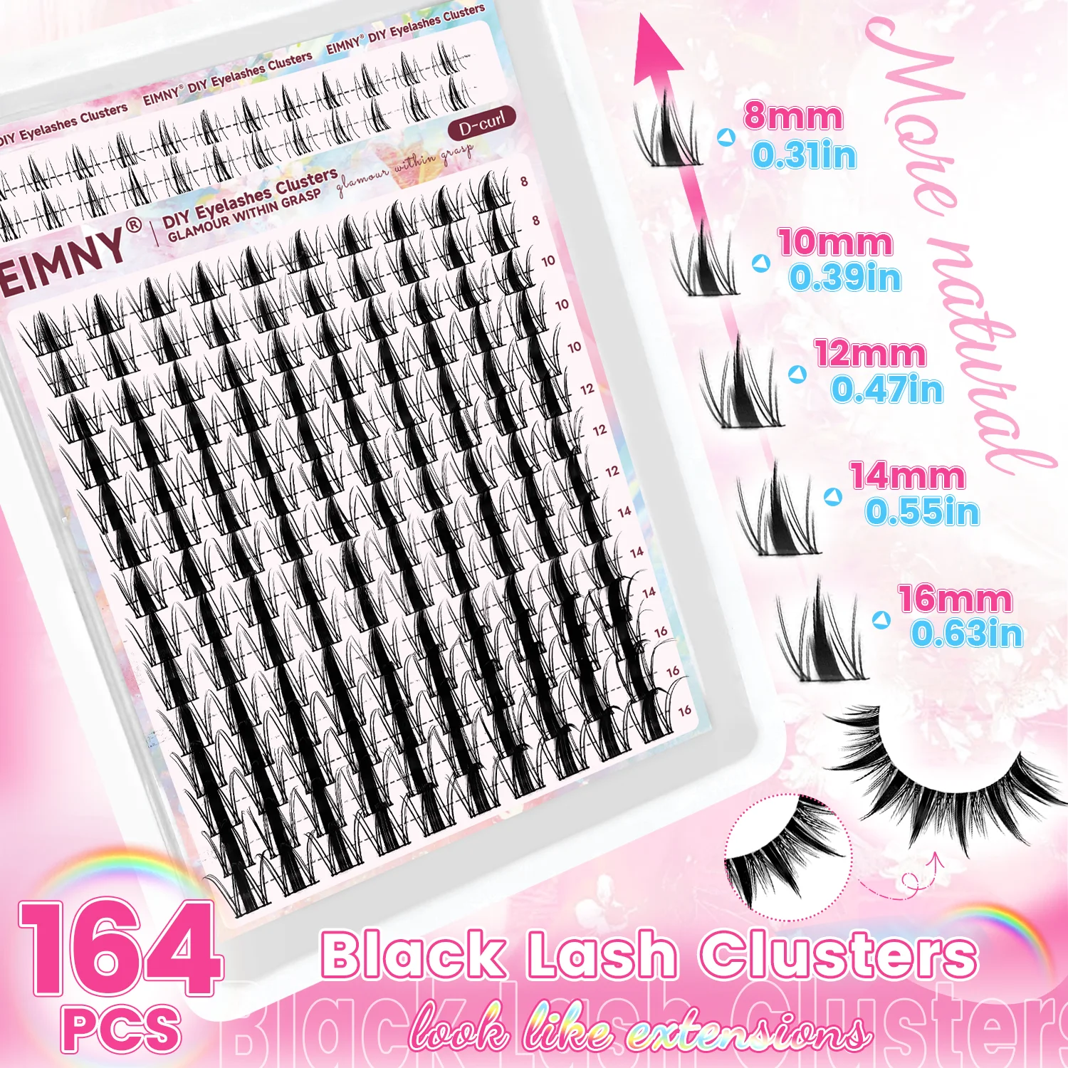 164Pcs Fairy Lash Clusters Kit with Bottom Lash, Manga Eyelash Extension with Tool, C Curl Spiky Natural Lash, 8-16mm Anime Lash