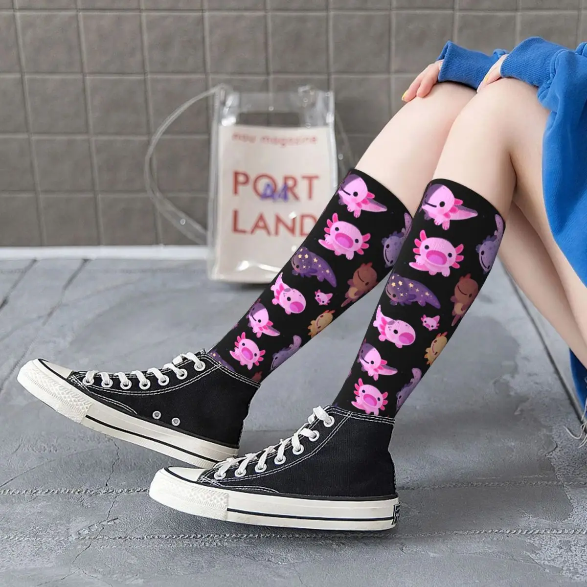 Happy Axolotl Socks Harajuku High Quality Stockings All Season Long Socks Accessories for Man's Woman's Gifts