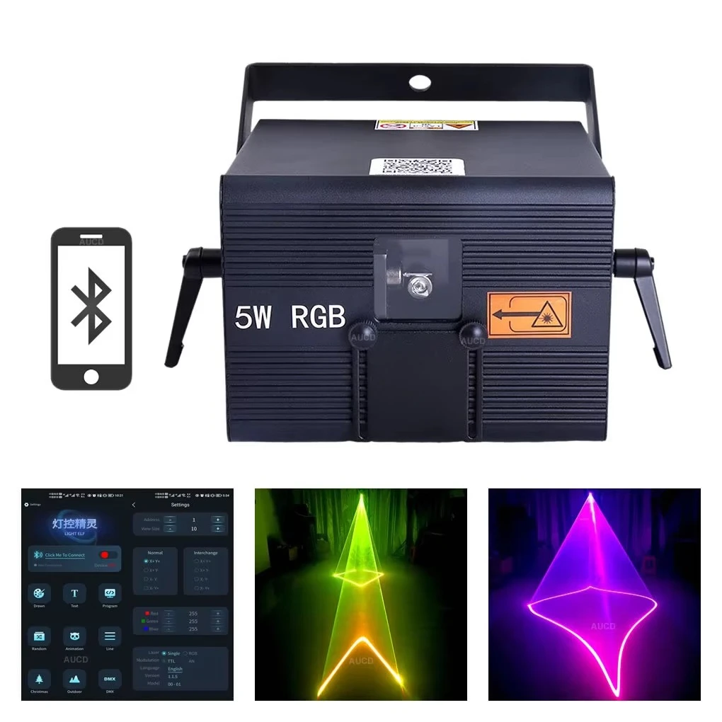5W RGBW Animation Scan Laser Projector Light, App Control for Android & Apple Phone, ILDA Stage Lighting for Party Bar DJ Show