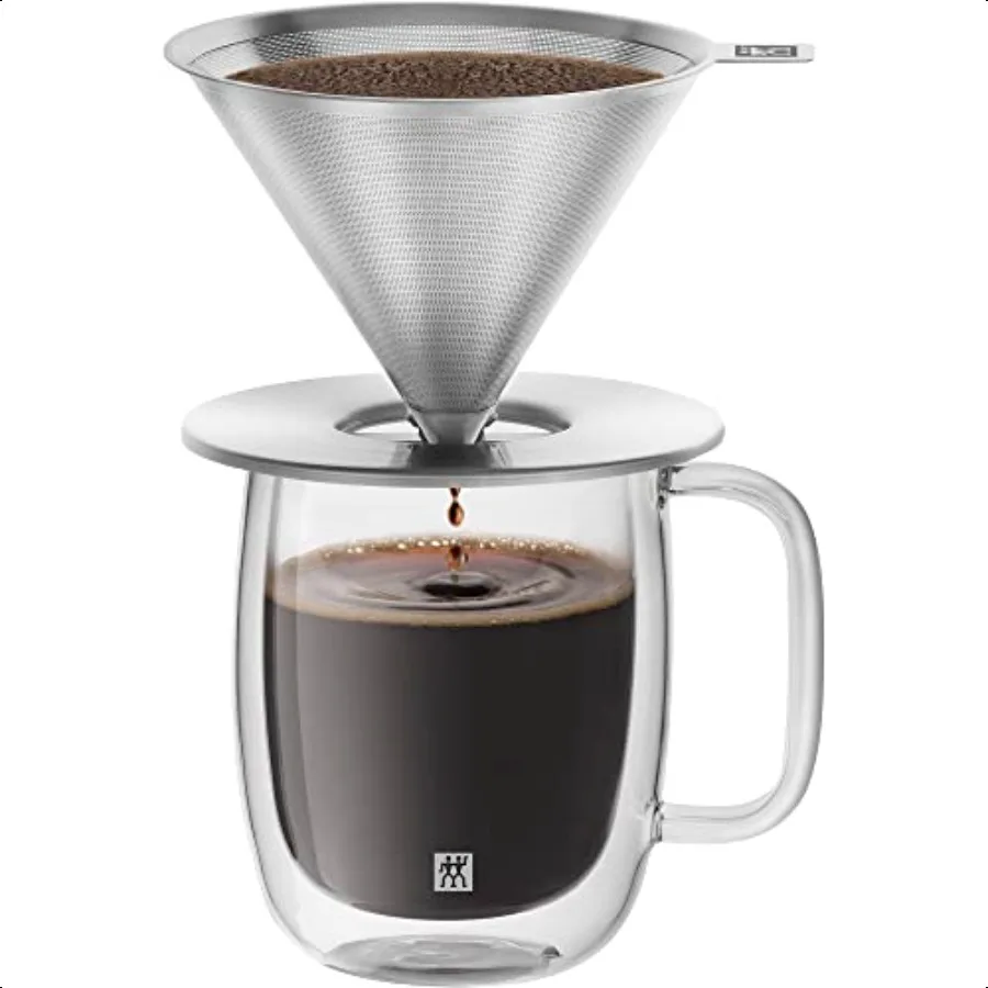 

Капельница для кофе Sorrento из нержавеющей стали со стеклянной кофейной кружкой на 12 унций набор из 2 предметов