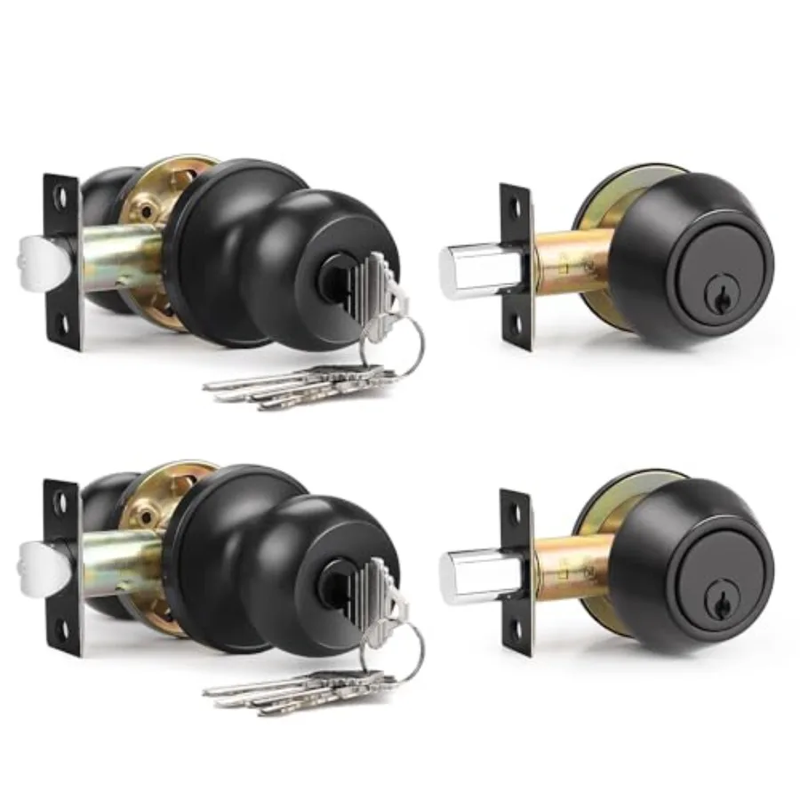 

Entry Door Knob Lockset and Single Cylinder Deadbolt Combination Set in Finish, Keyed Alike Exterior Knob Lock and Deadbolt for