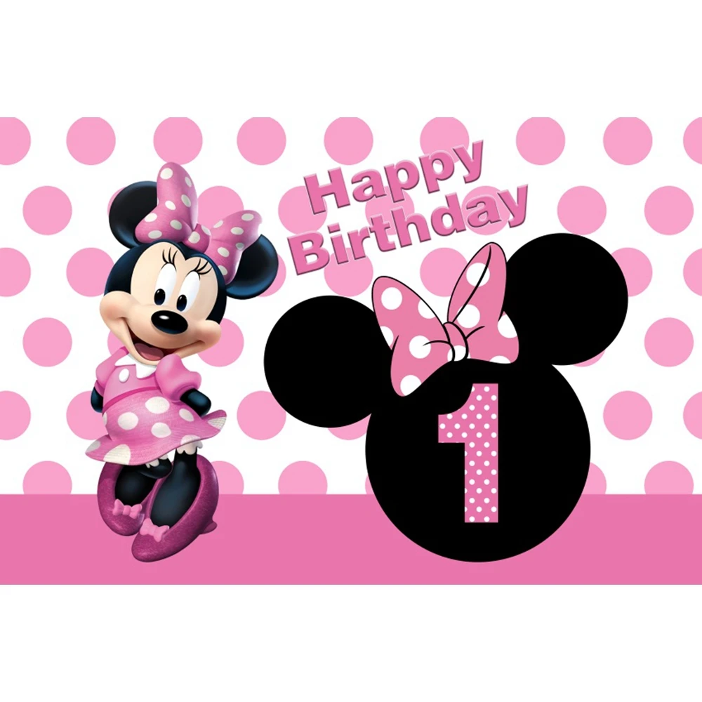 Minnie Backdrop Pink Bow Princess Happy Birthday Photography Background Banner for Girl Baby Shower 1~9 Birthday Party Custom